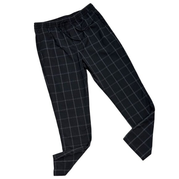 H&M Slim Fit Checked Black Pants Elasticized Waist w Drawstring Women's Sz M - Picture 1 of 7